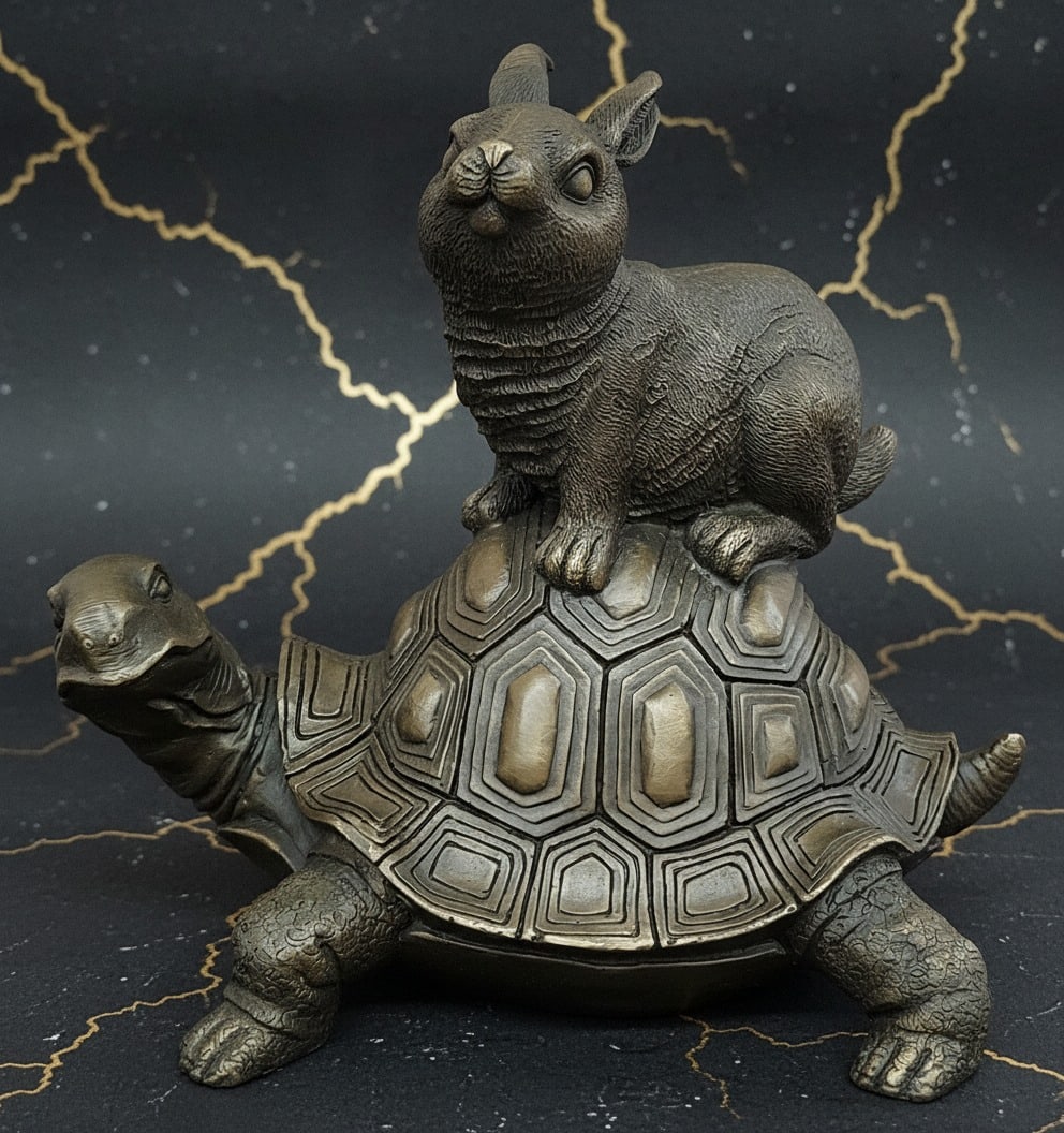 Bronze Hare and Tortoise Garden Sculpture Milo Style Animal Art Statue (1 of 4)