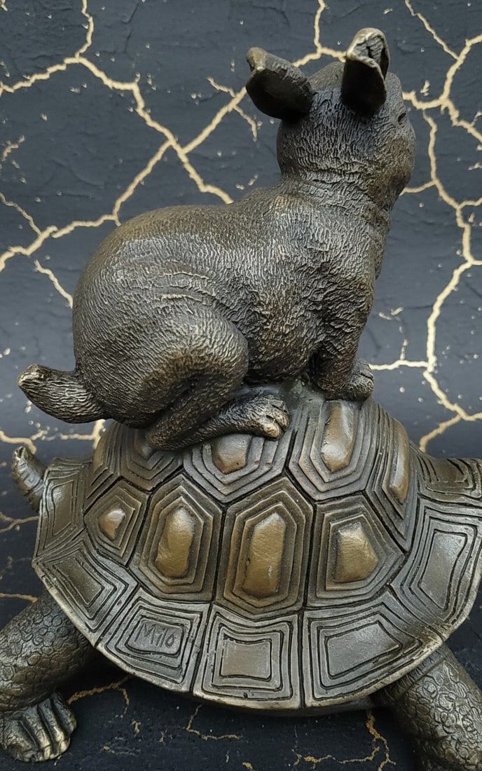 Bronze Hare and Tortoise Garden Sculpture Milo Style Animal Art Statue - 3