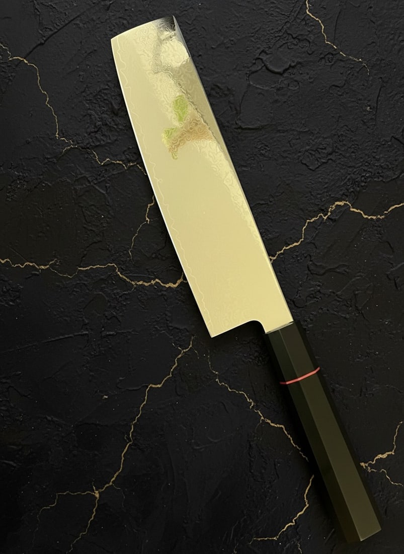 7" Damascus Finish Kitchen Knife, Mirror Polished Steel Nakiri Chef Tool G10 - 5