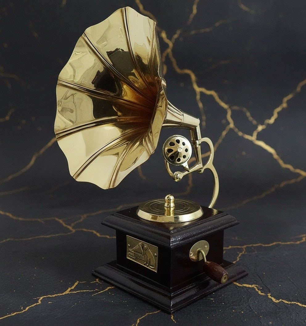 Vintage Style 9" Brass Horn Gramophone Desk Player Antique Look Gift - 2