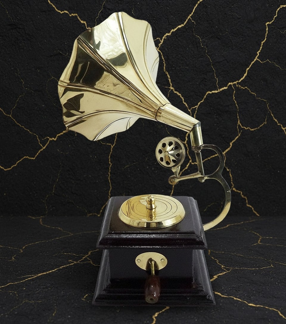 Vintage Style 9" Brass Horn Gramophone Desk Player Antique Look Gift - 3