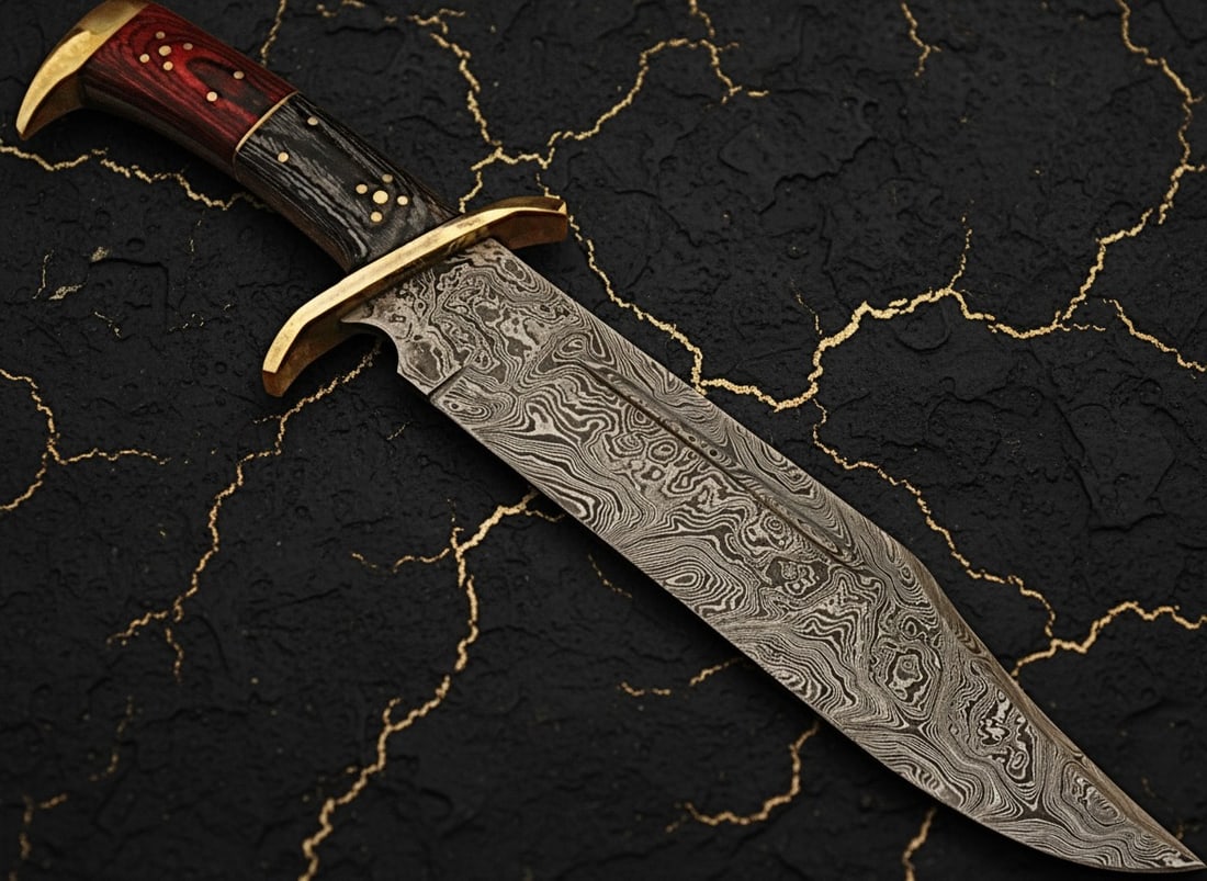 Handcrafted Damascus Steel Bowie Knife Frost Wood Handle Fixed Blade - 2