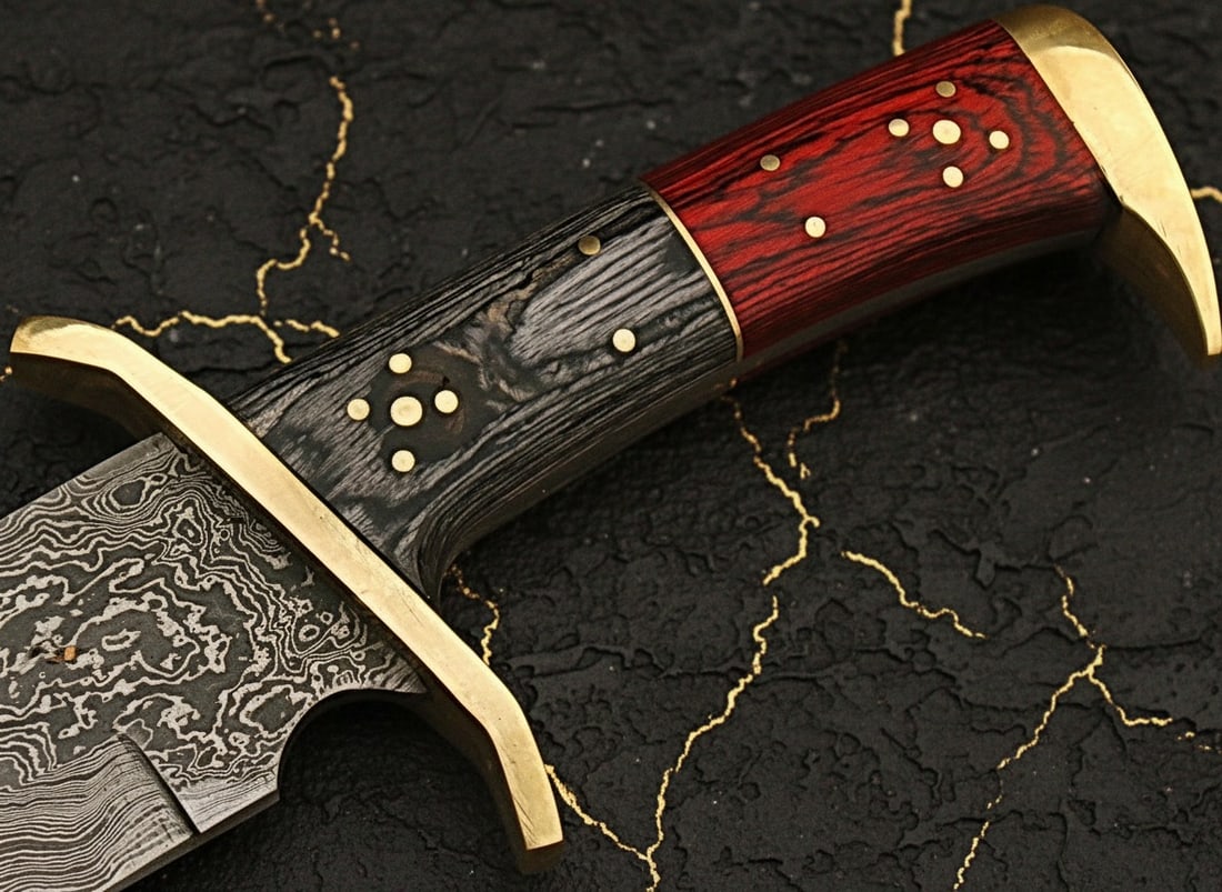 Handcrafted Damascus Steel Bowie Knife Frost Wood Handle Fixed Blade - 3
