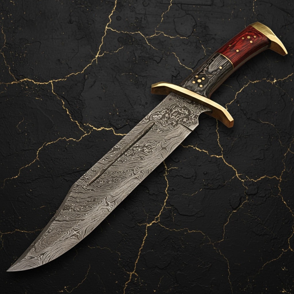 Handcrafted Damascus Steel Bowie Knife Frost Wood Handle Fixed Blade - 4