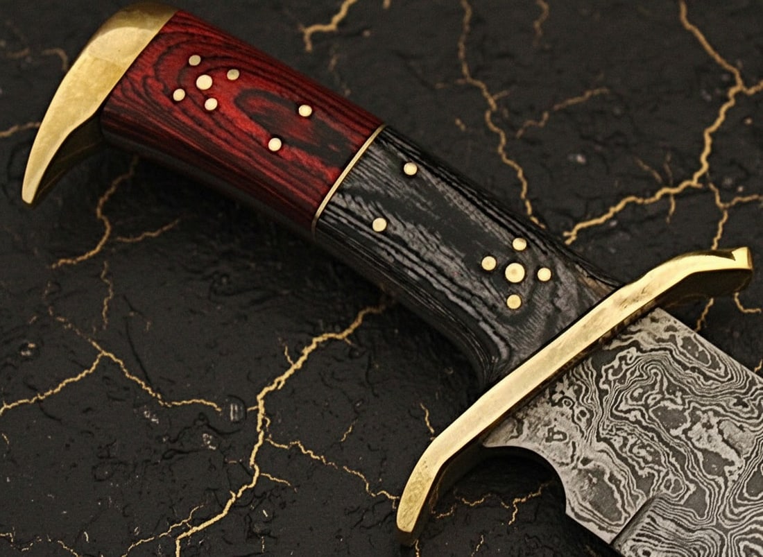 Handcrafted Damascus Steel Bowie Knife Frost Wood Handle Fixed Blade - 6