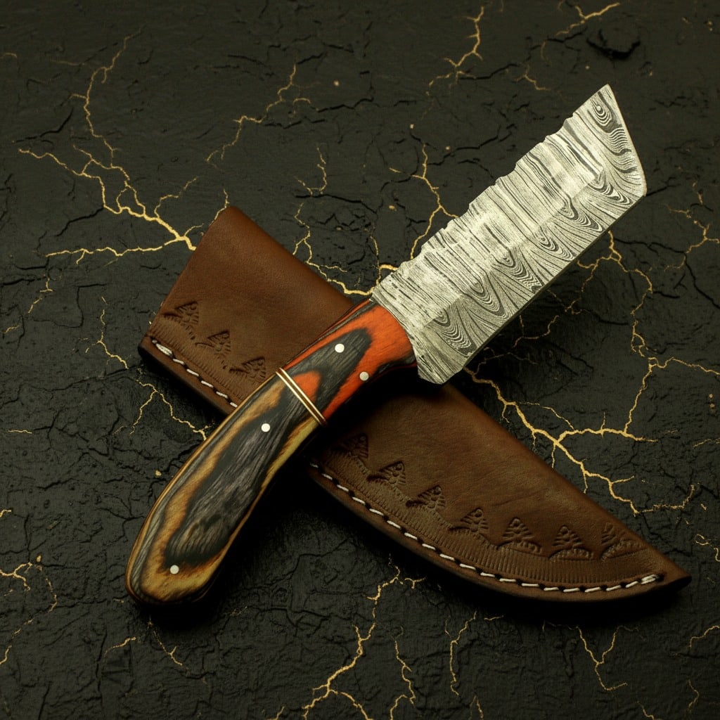 Hand-Forged Damascus Steel Hunting Skinning Knife with Hardwood Handle (1 of 6)
