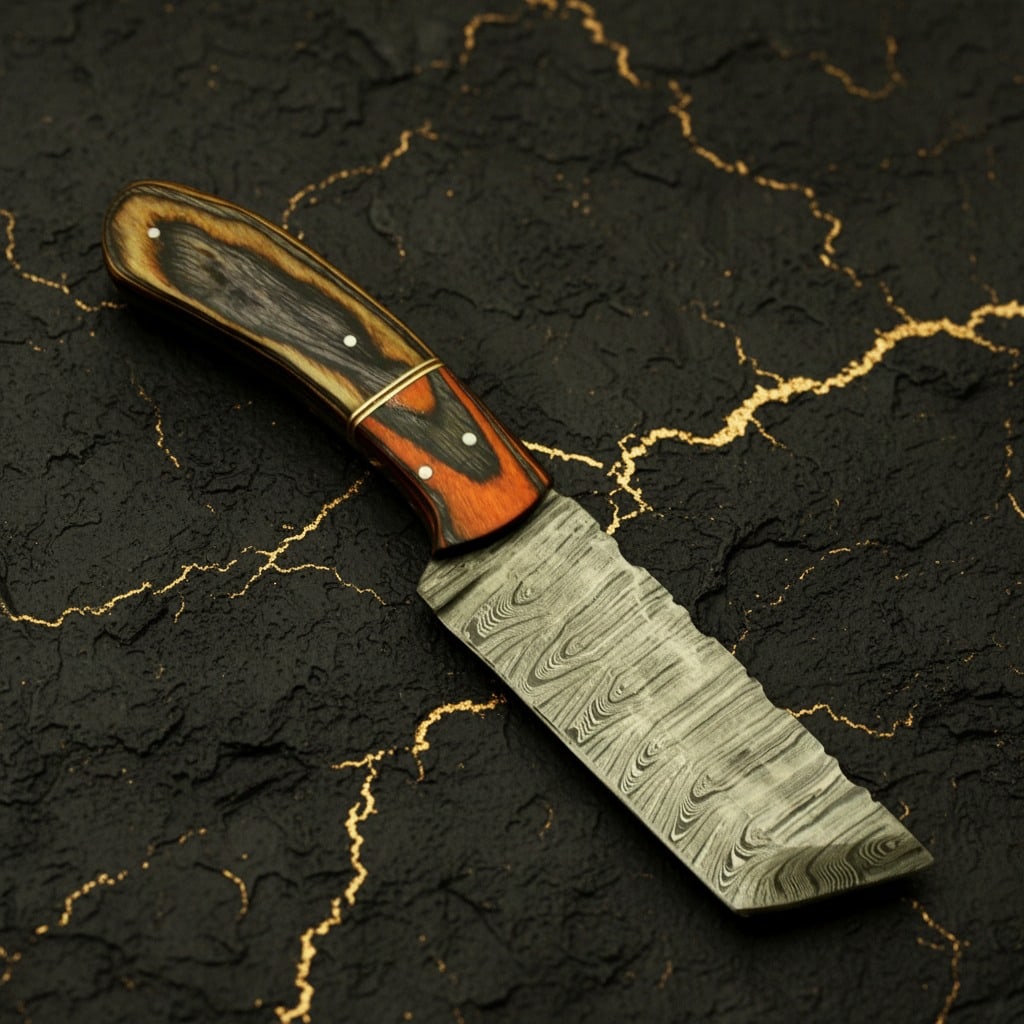 Hand-Forged Damascus Steel Hunting Skinning Knife with Hardwood Handle - 2