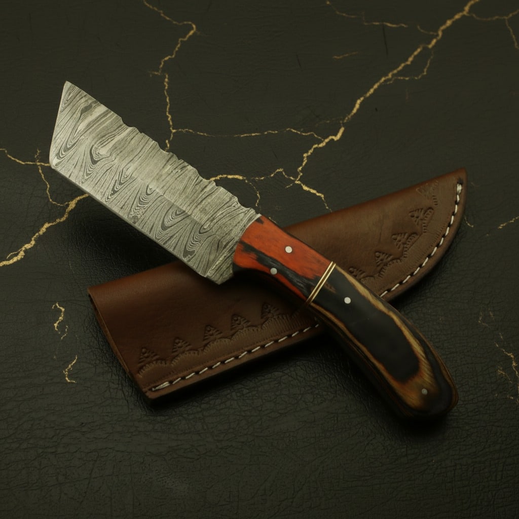Hand-Forged Damascus Steel Hunting Skinning Knife with Hardwood Handle - 3