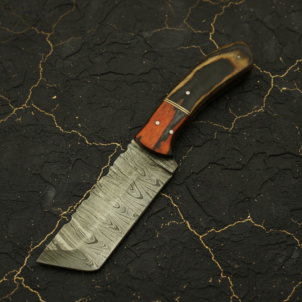 Hand-Forged Damascus Steel Hunting Skinning Knife with Hardwood Handle - 4