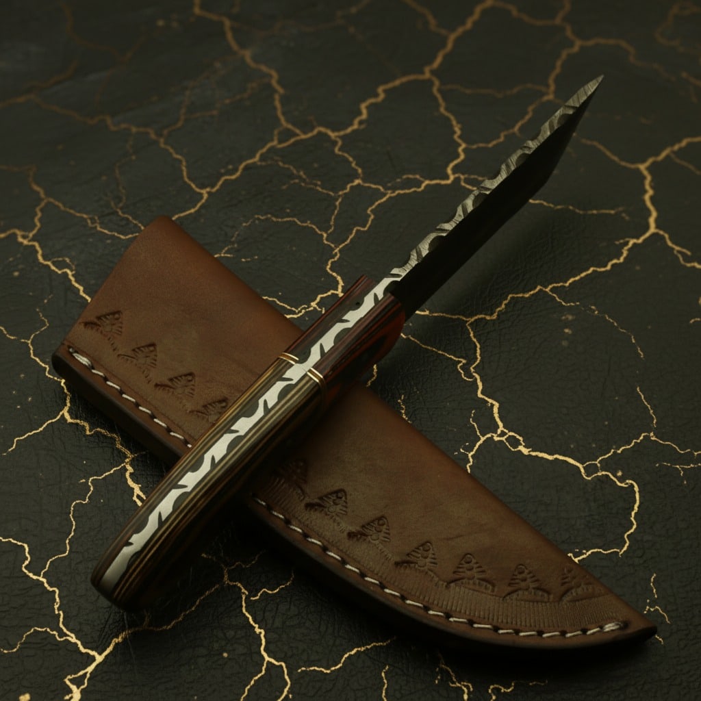 Hand-Forged Damascus Steel Hunting Skinning Knife with Hardwood Handle - 5