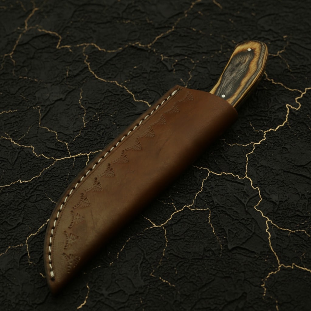Hand-Forged Damascus Steel Hunting Skinning Knife with Hardwood Handle - 6