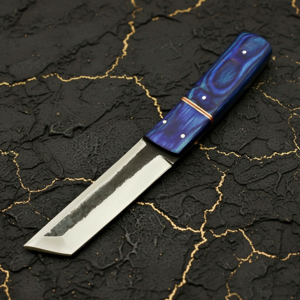 Handcrafted Carbon Steel Tanto Knife Fixed Blade Forged Railroad Spike Tool - 2