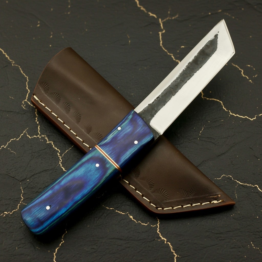 Handcrafted Carbon Steel Tanto Knife Fixed Blade Forged Railroad Spike Tool - 4