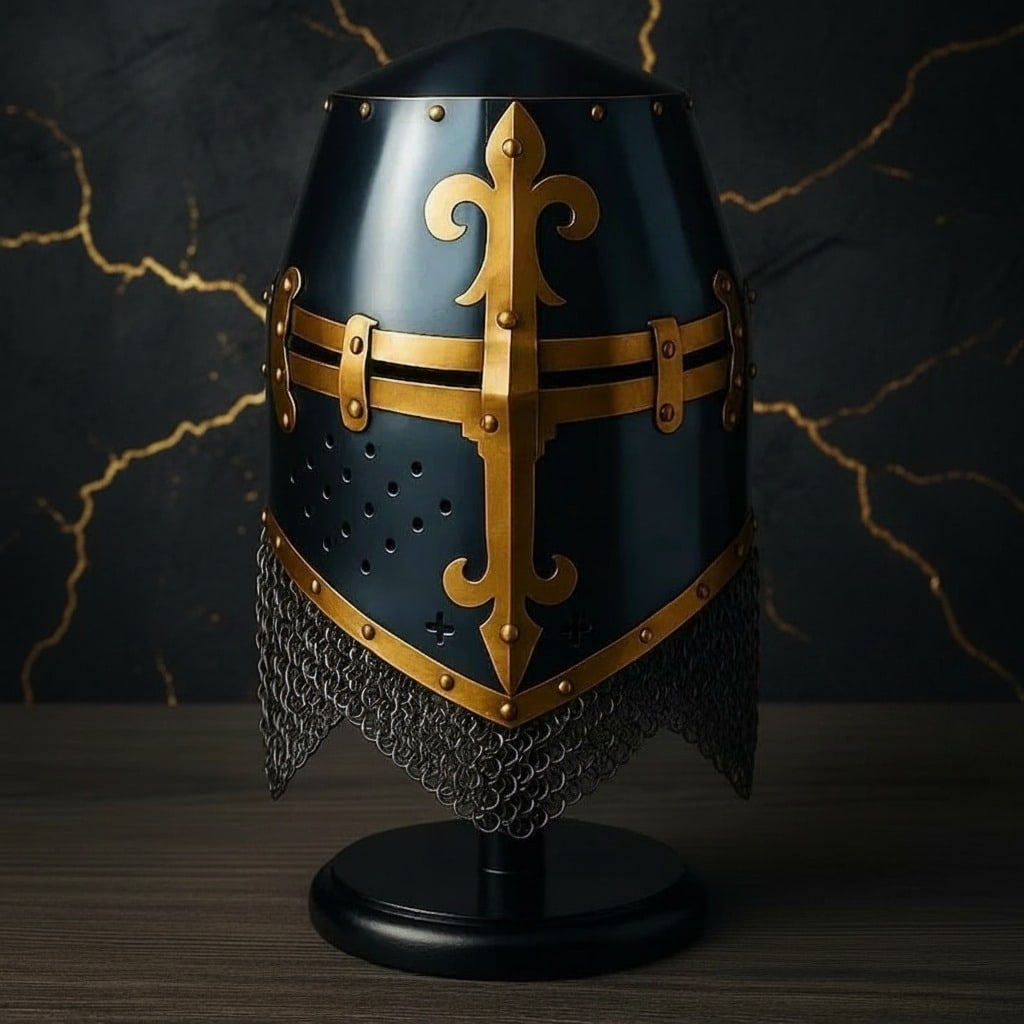 Steel Knight Templar Crusader Helmet Wearable Medieval LARP Armor Red Cross (1 of 8)