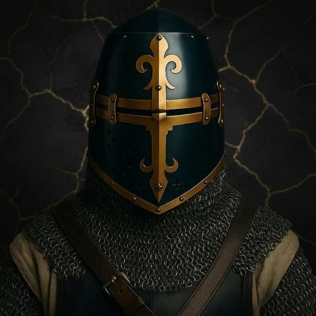 Steel Knight Templar Crusader Helmet Wearable Medieval LARP Armor Red Cross - 3