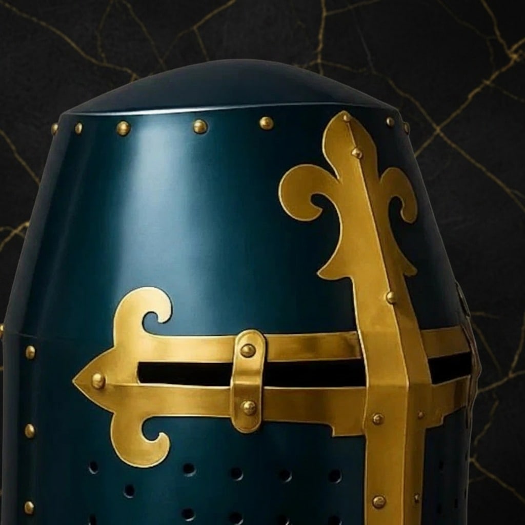 Steel Knight Templar Crusader Helmet Wearable Medieval LARP Armor Red Cross - 4
