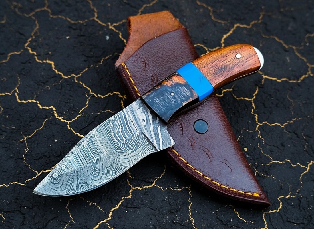 Hand Forged Damascus Steel EDC Neck Knife Small Survival Tool With Sheath (1 of 3)
