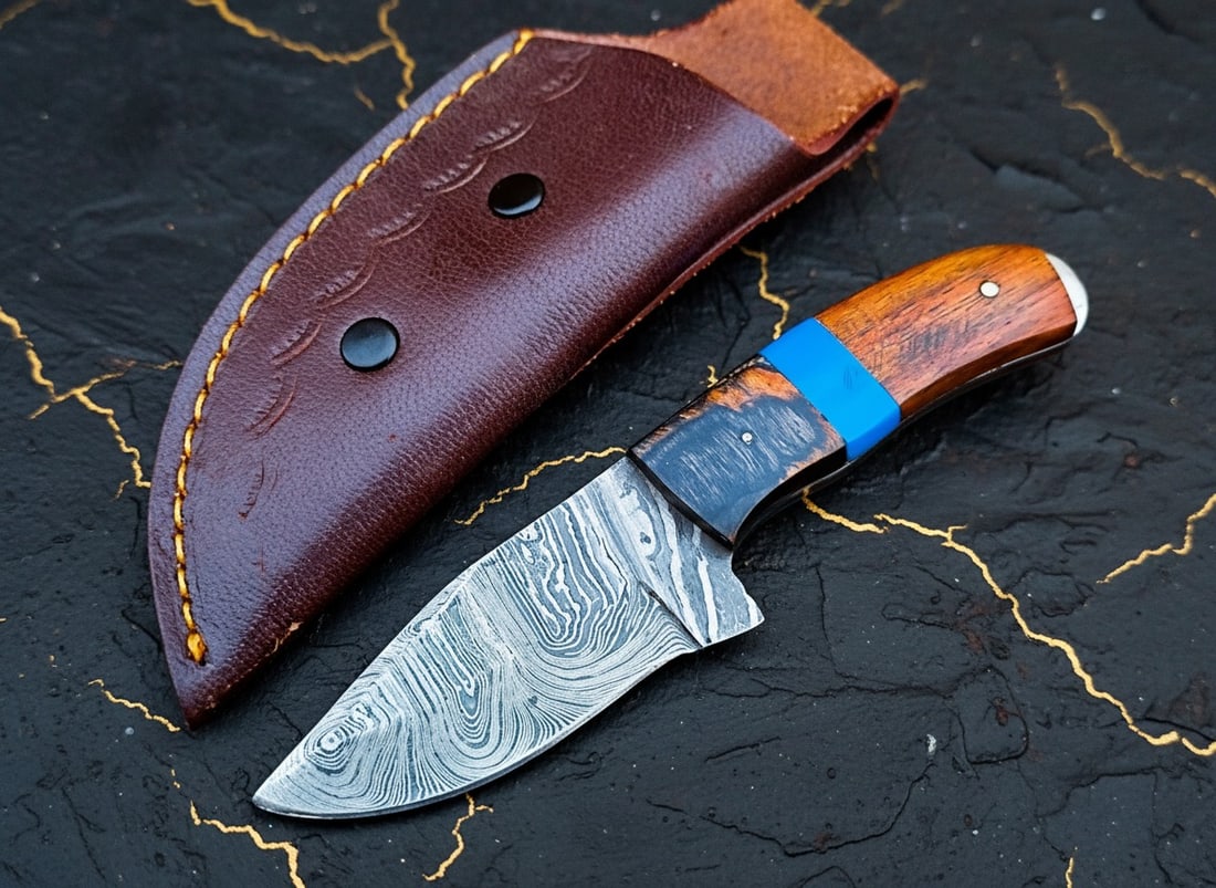 Hand Forged Damascus Steel EDC Neck Knife Small Survival Tool With Sheath - 2