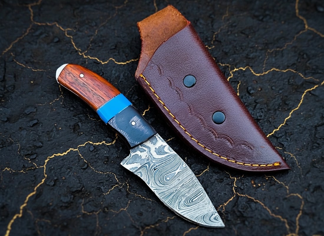 Hand Forged Damascus Steel EDC Neck Knife Small Survival Tool With Sheath - 3