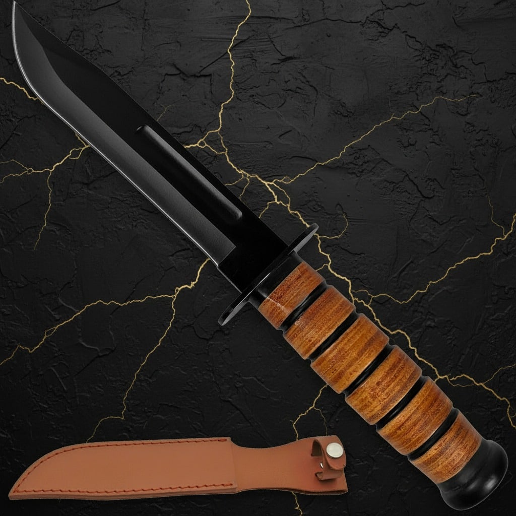US Marine Corps Style Combat Fighting Knife Leather Sheath WWII Reproduction (1 of 4)
