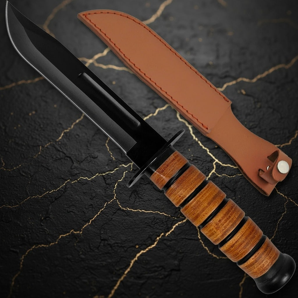 US Marine Corps Style Combat Fighting Knife Leather Sheath WWII Reproduction - 3