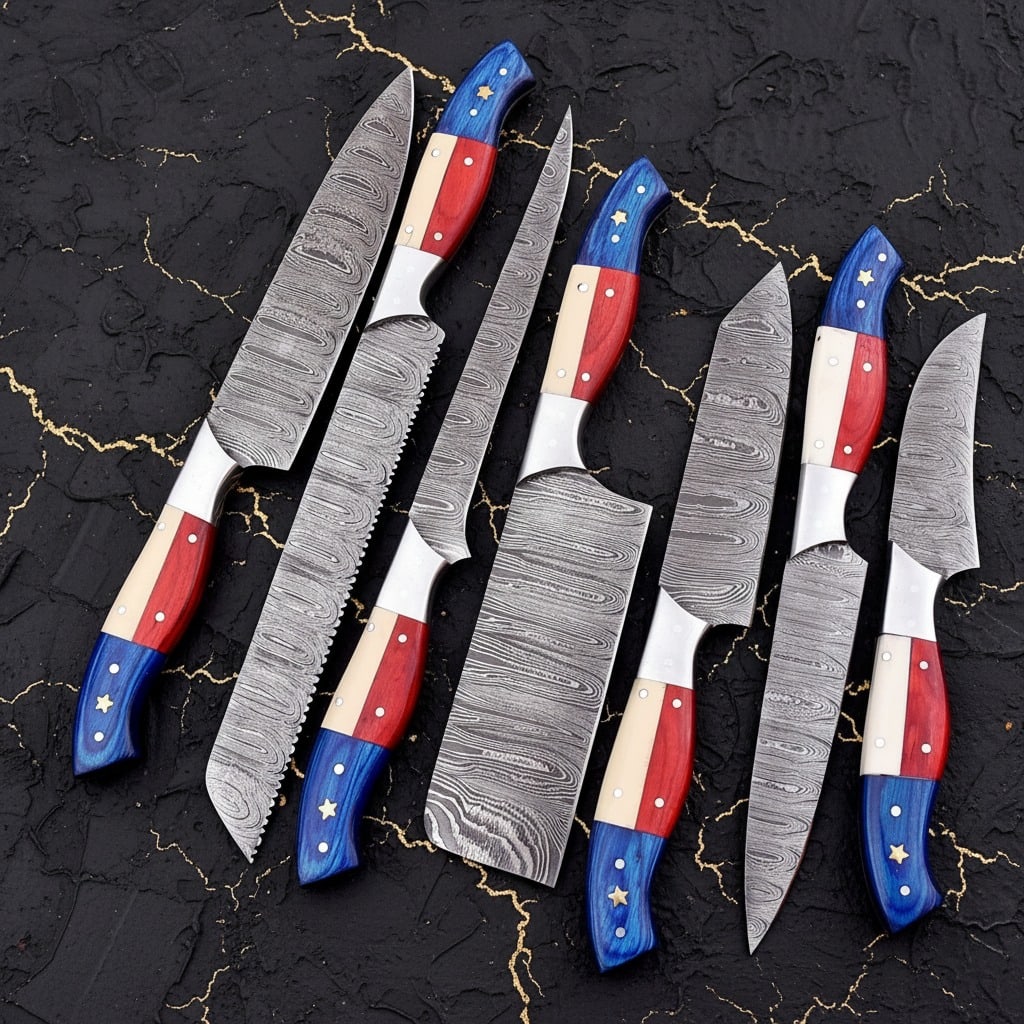 Hand-Forged Damascus Steel Kitchen Chef Knife Set Professional Cutlery - 3