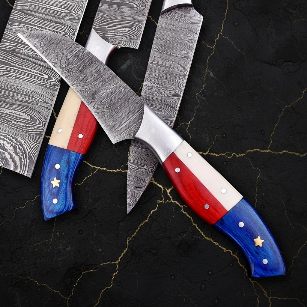 Hand-Forged Damascus Steel Kitchen Chef Knife Set Professional Cutlery - 4