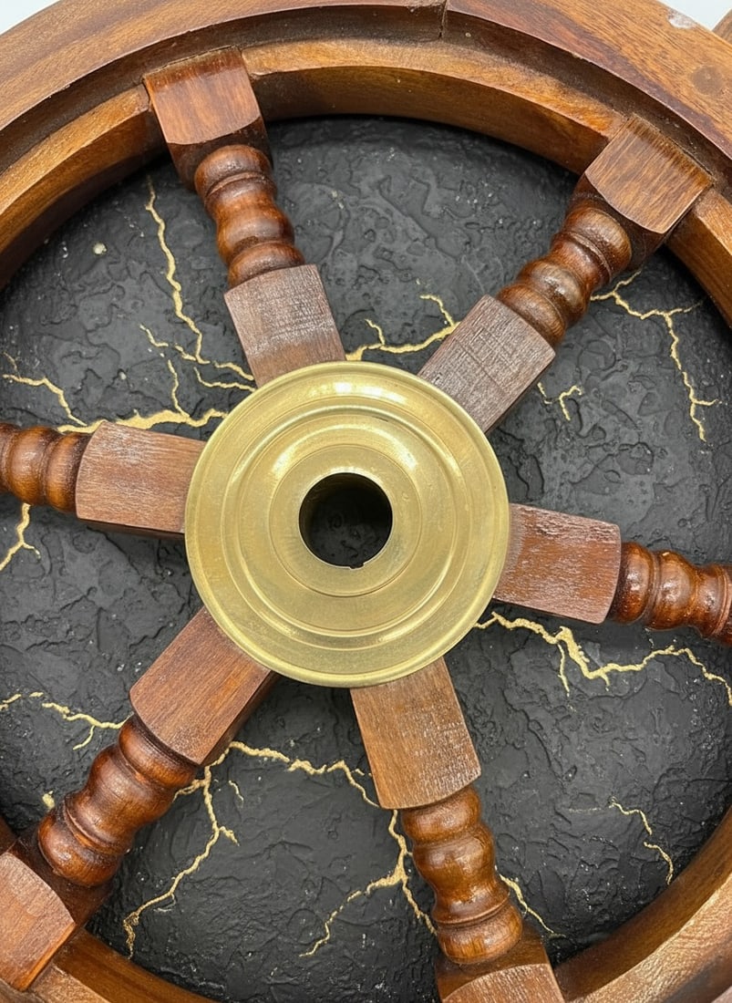 24" Antique Brass & Wood Ship Wheel Nautical Wall Decor Pirate Steering Helm - 2
