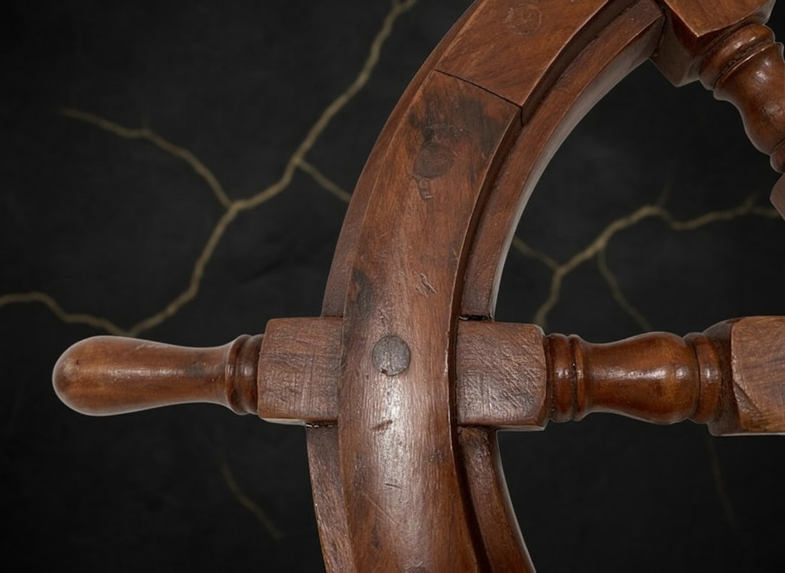 24" Antique Brass & Wood Ship Wheel Nautical Wall Decor Pirate Steering Helm - 6