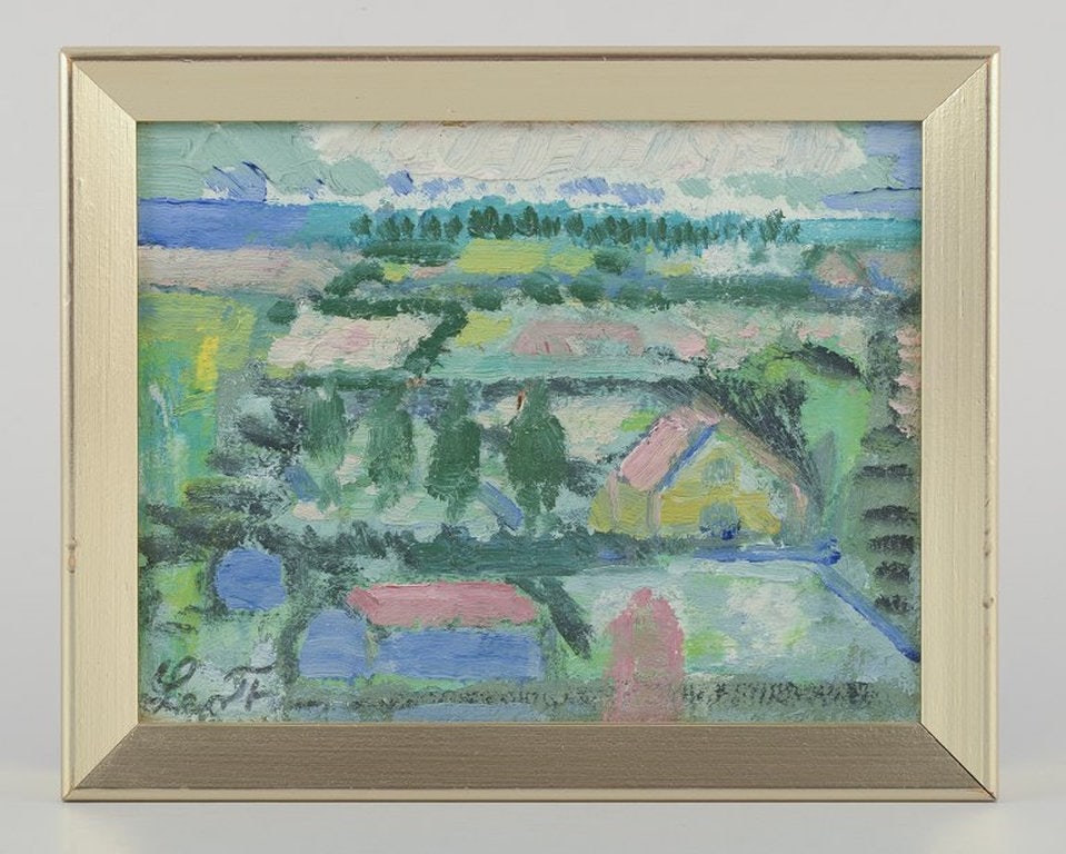 Leo Thellefsen, Danish painter. Oil on board. Modernist landscape. 1983. - 2