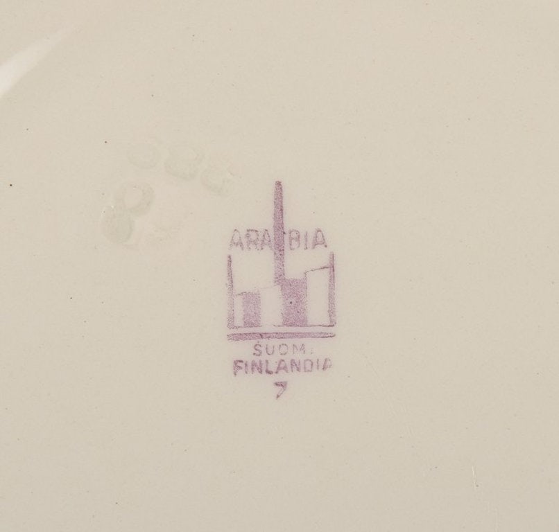 Arabia, Finland. A set of seven deep 'Myrna' faience plates. Approximately 1940s. - 5