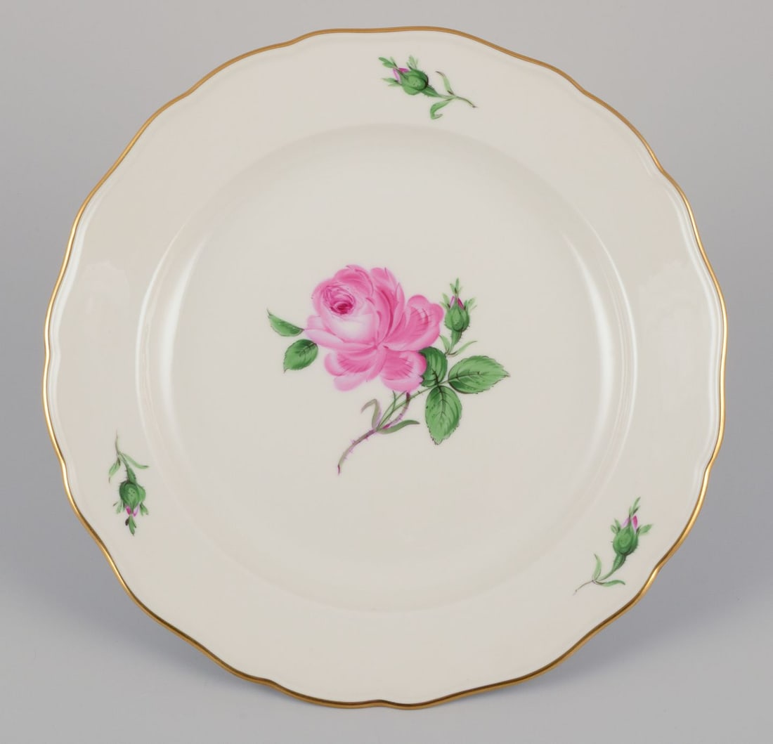 Meissen, Germany. Four dinner plates with a motif of pink rose. Approx. 1920/30s. - 5