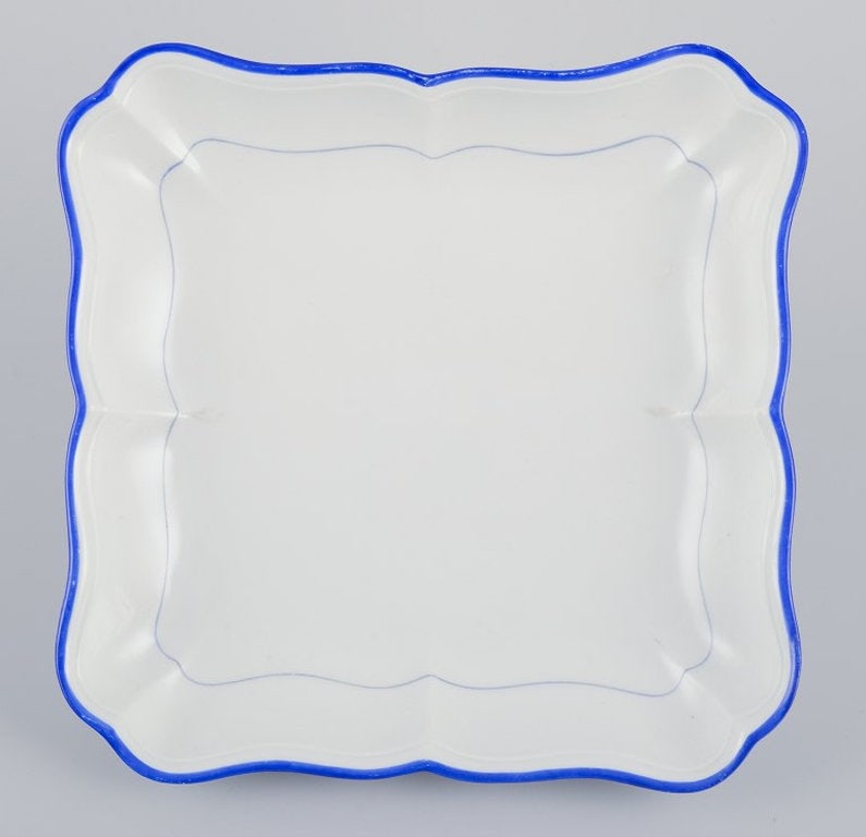 Meissen, Germany. Two square bowls of white porcelain, blue rim. Early 20th century. - 4