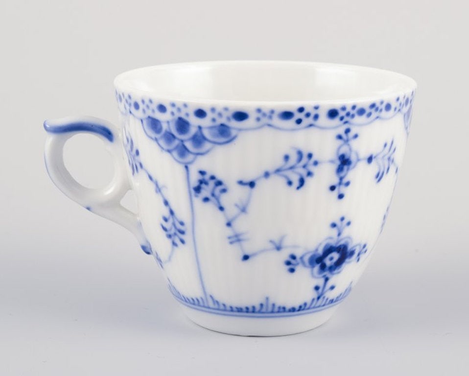Royal Copenhagen Blue Fluted Half Lace. Four pairs of porcelain coffee cups and saucers. Approx - 4