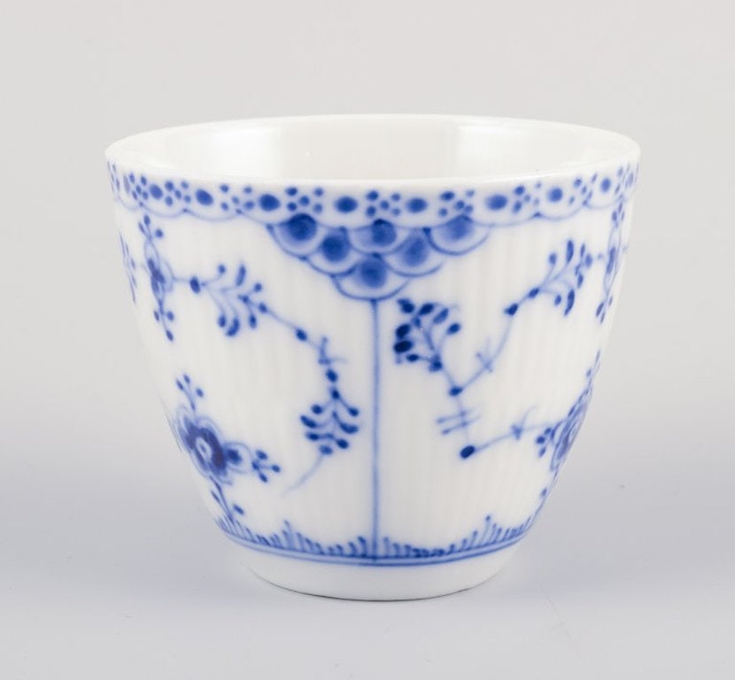 Royal Copenhagen Blue Fluted Half Lace. Four pairs of porcelain coffee cups and saucers. Approx - 5