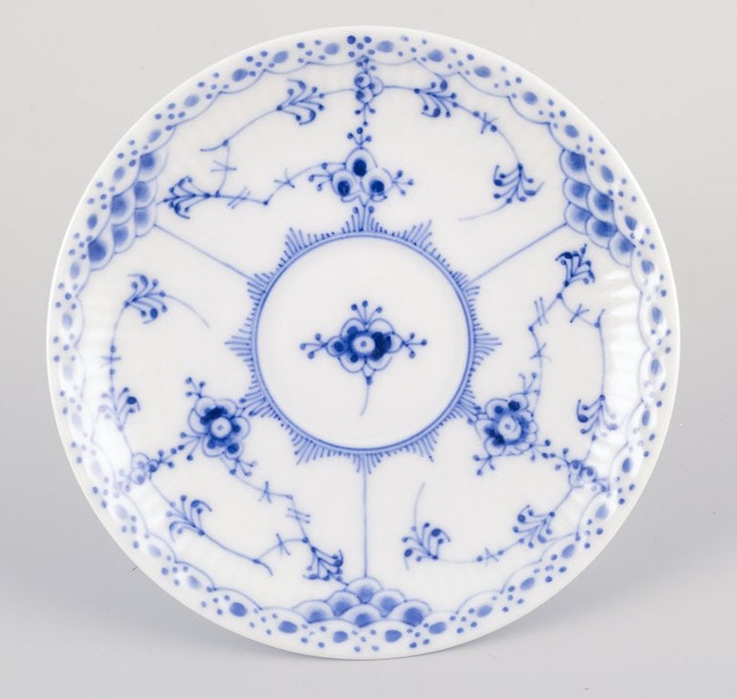 Royal Copenhagen Blue Fluted Half Lace. Four pairs of porcelain coffee cups and saucers. Approx - 7
