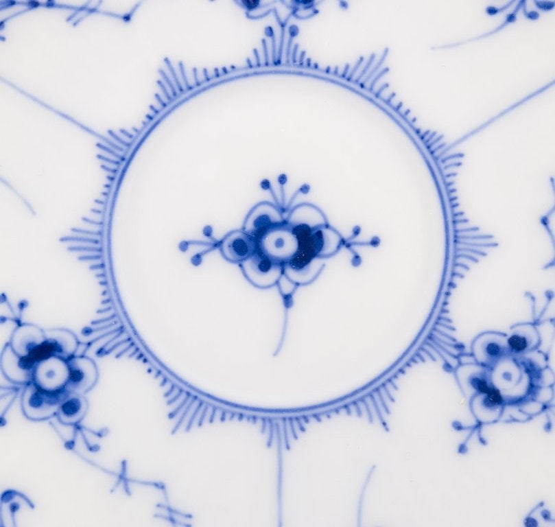 Royal Copenhagen Blue Fluted Half Lace. Four pairs of porcelain coffee cups and saucers. Approx - 8