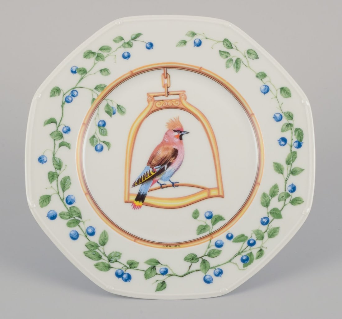 Hermes, France. Two porcelain plates with bird motifs. "L'etrier Perchoir" series. Late 20th C. - 2
