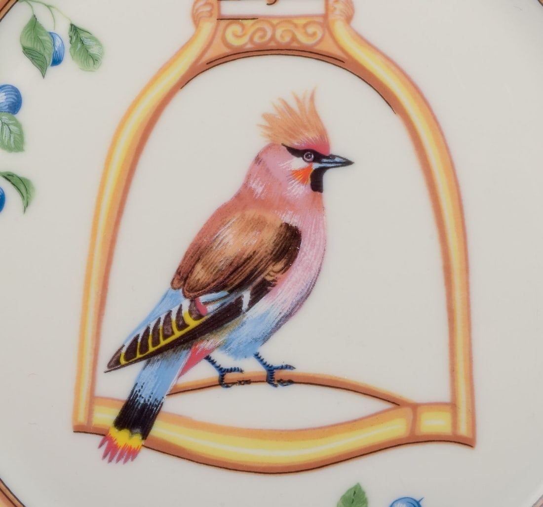 Hermes, France. Two porcelain plates with bird motifs. "L'etrier Perchoir" series. Late 20th C. - 3