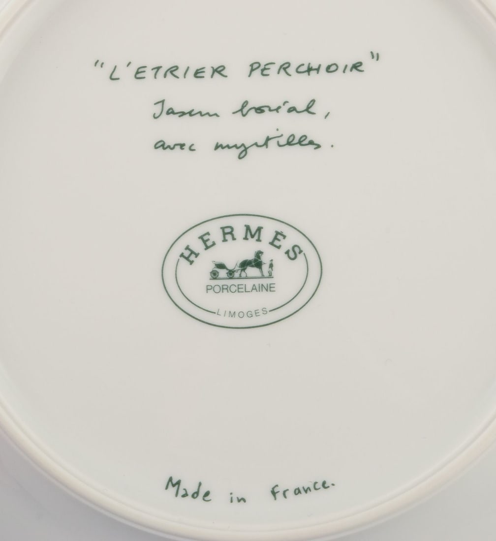 Hermes, France. Two porcelain plates with bird motifs. "L'etrier Perchoir" series. Late 20th C. - 4