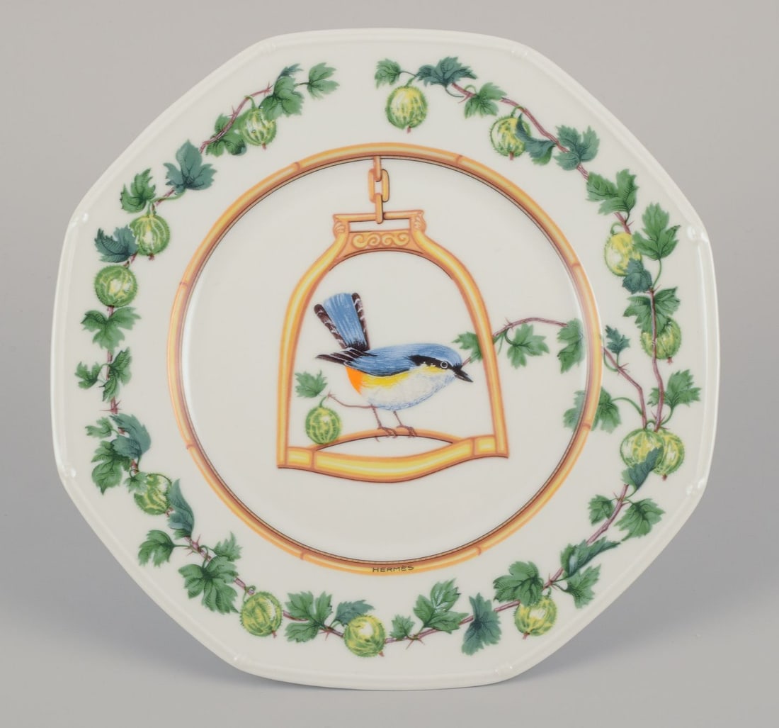 Hermes, France. Two porcelain plates with bird motifs. "L'etrier Perchoir" series. Late 20th C. - 5