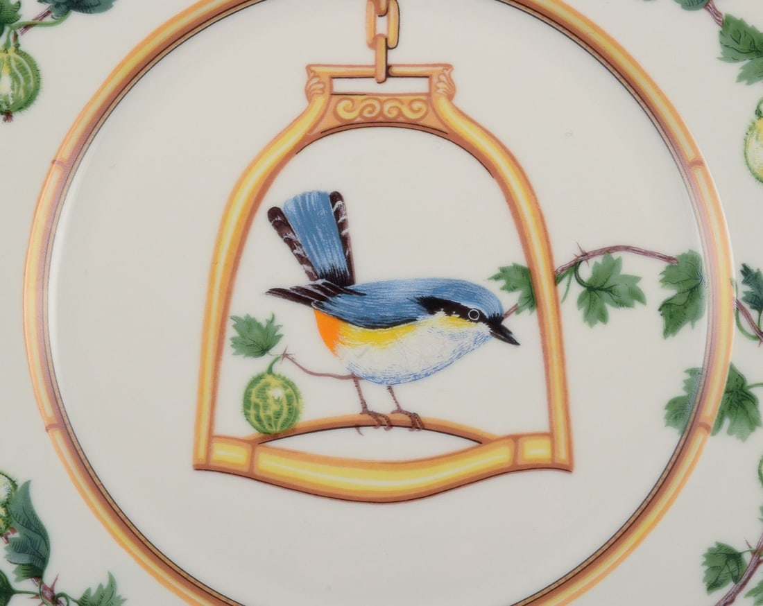 Hermes, France. Two porcelain plates with bird motifs. "L'etrier Perchoir" series. Late 20th C. - 6