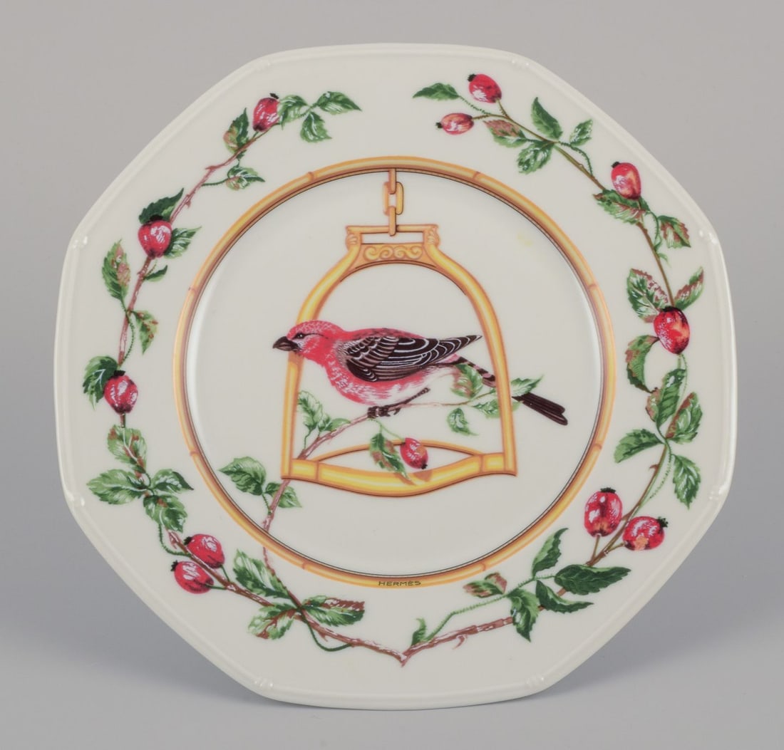 Hermes, France. Two porcelain plates with bird motifs. "L'etrier Perchoir" series. Late 20th C. - 2