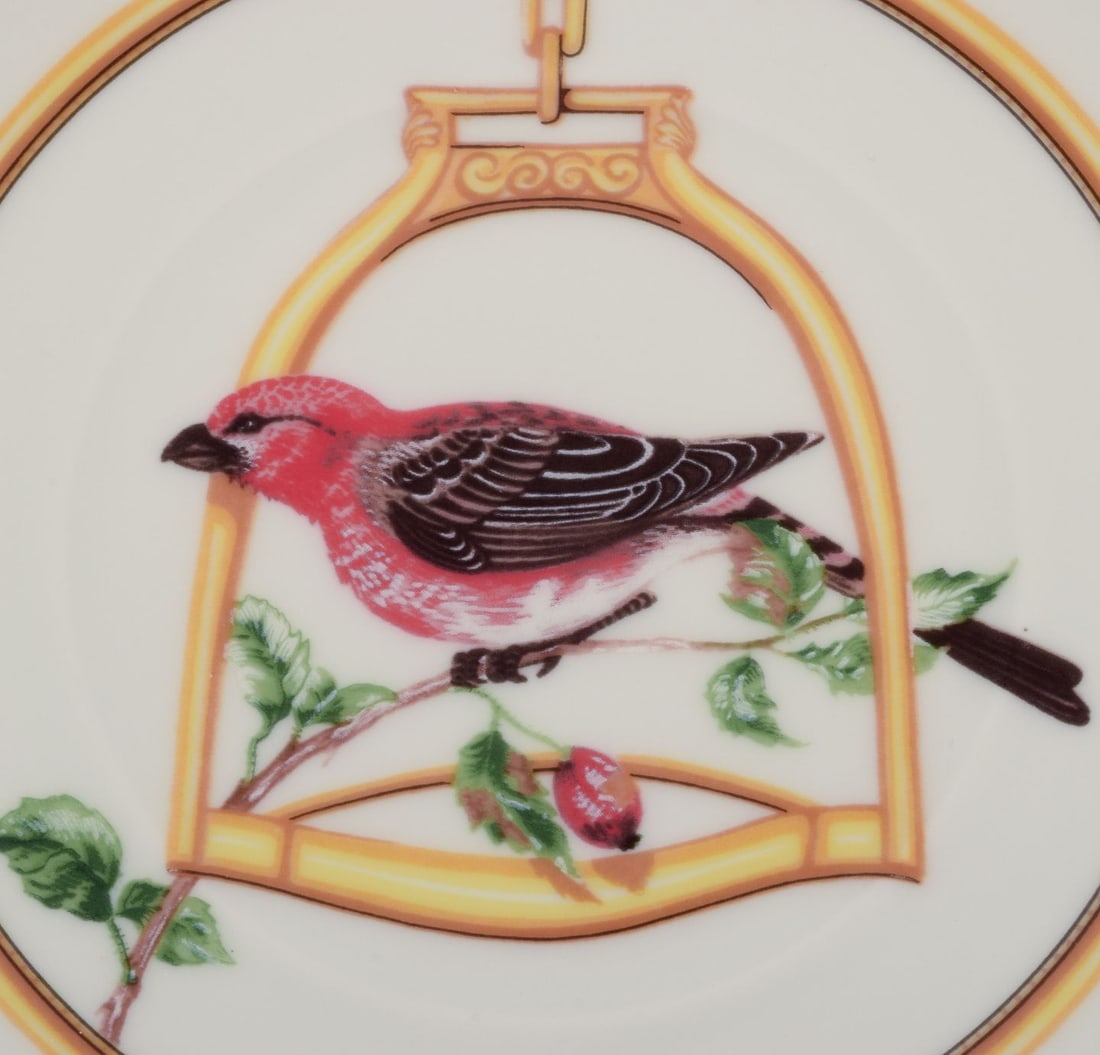 Hermes, France. Two porcelain plates with bird motifs. "L'etrier Perchoir" series. Late 20th C. - 3
