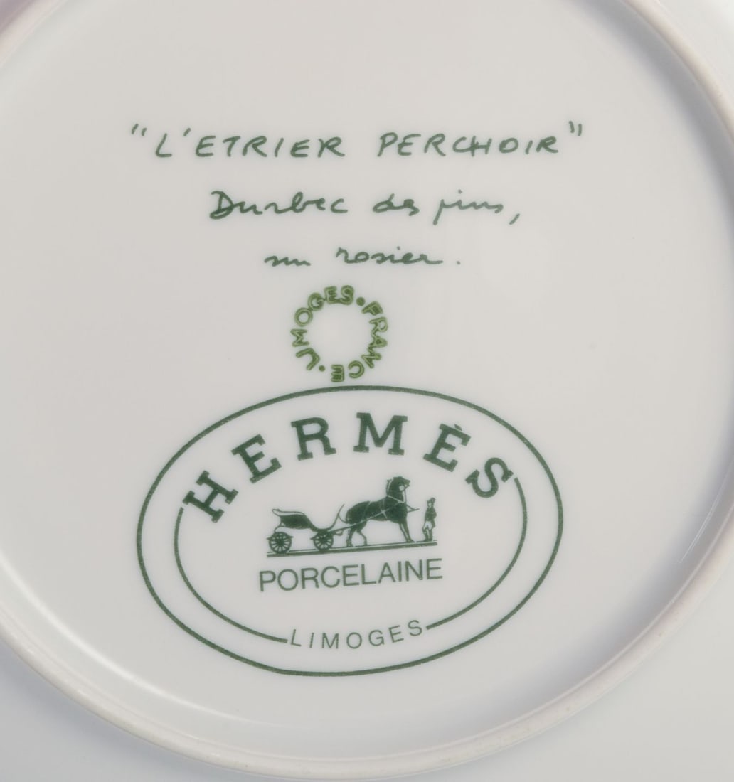 Hermes, France. Two porcelain plates with bird motifs. "L'etrier Perchoir" series. Late 20th C. - 4
