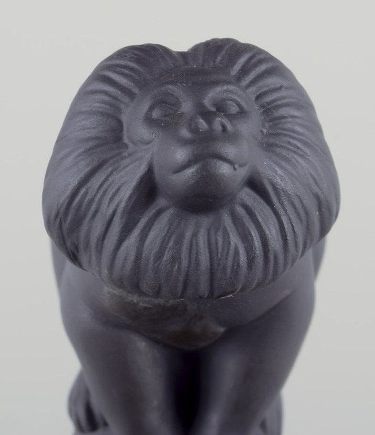 Pia Langelund for Royal Copenhagen. Black bisquit, monkey figurine mounted on a frosted glass base. - 5