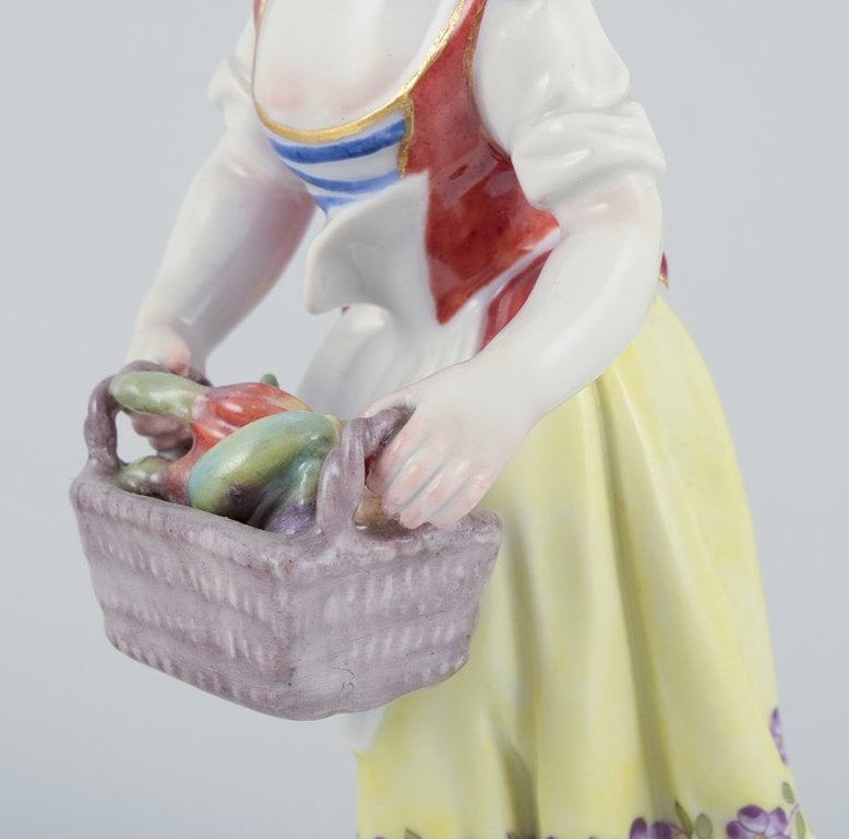 Meissen, Germany. Porcelain figurine of girl with basket. Ca. 1900. - 5