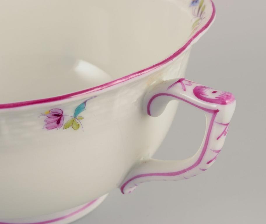 Herend, four pairs of large porcelain teacups & saucers with floral motifs. Dated 1944. - 7