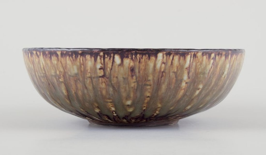Gunnar Nylund for Rorstrand, Sweden. Ceramic bowl with birch tree glaze. Mid-20th century. - 3