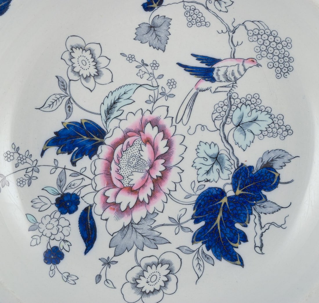 Copeland Spode, England. Four deep plates in faience with flower and bird motifs. Approx. 1930s. - 3